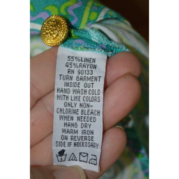 Bob Mackie Wearable Art Tunic Turquoise Green Swirls Strips Button Up Top Small - Picture 5 of 5